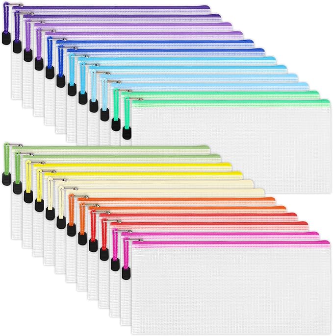 EOOUT Mesh Zipper Pouch 24pcs 9.5x4.5 Inches Small Organizing Bags in 12 Colors for Travel Storage and Office Supplies Storage