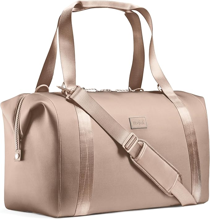 Fit & Fresh Neoprene Weekender Bag for Women – Carry-On Friendly Travel Duffel with Expandable Sides, Trolley Sleeve & Pockets – Lightweight, Water-Resistant Overnight Bag for Weekend Trips + Gym