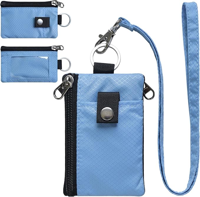 CHENSPRX Minimalist RFID Blocking Small Wallet with ID Window,WaterResistant Zip Id Case Wallet with Lanyard Keychain for Cards,Cash,Travel,Women,Men