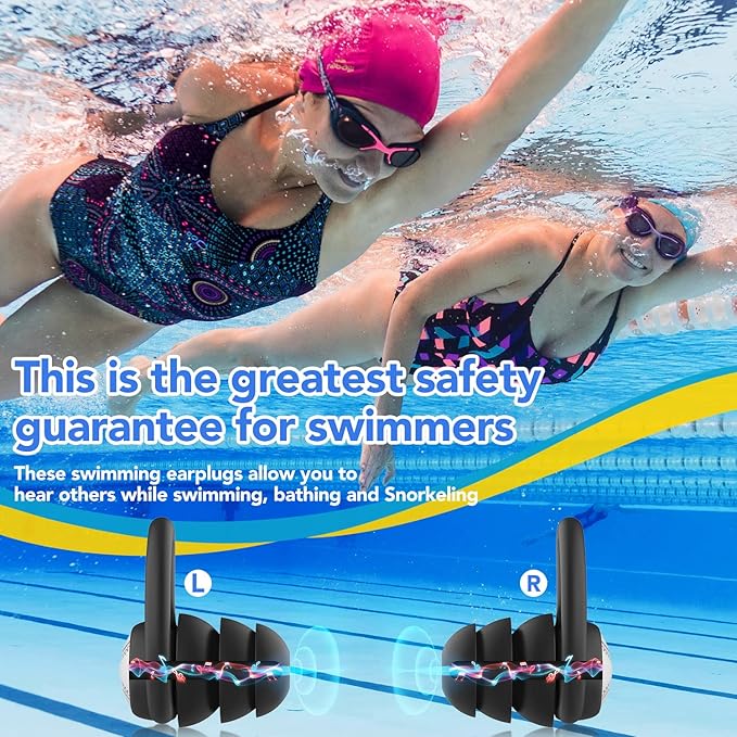 Swimming Ear Plugs Waterproof Earplugs - 2 Pairs Silicone Swim Ear Plugs for Adult Kids, Water Sports Earplugs for Showering, Bathing, Surfing - Keep Ear Water Out