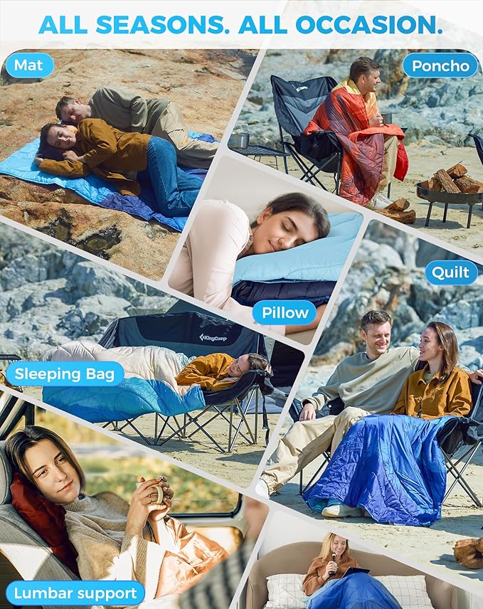 KingCamp Ultralight Camping Blanket, Packable Down Alternative Puffy Printed Wearable Blanket with Snap Buttons & Corner Loops Weatherproof Quilt for Outdoor Travel Stadium (78.7" x 57.1", Forest)