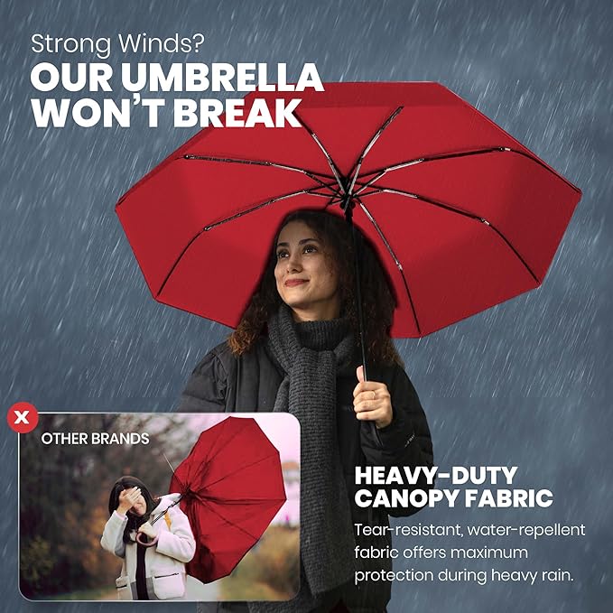 Rain-Mate Windproof Compact Umbrellas for Rain - Strong Reinforced Fiberglass Rib Design & Auto Open & Close - Portable Folding Travel Umbrella - Lightweight & Packable for Women & Men, Easy Collapse