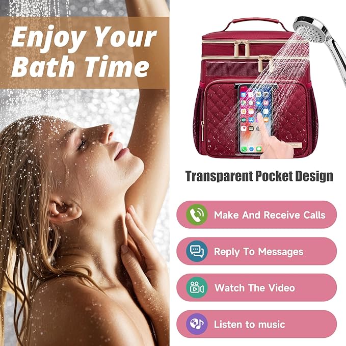Large Toiletry Bag for Women Men,Bathroom Bag,Water Resistant Shower Bag,Makeup Bag,Portable Shower Caddy for College Dorm,Hanging Travel Toiletry Bag with Transparent Waterproof Phone Pocket