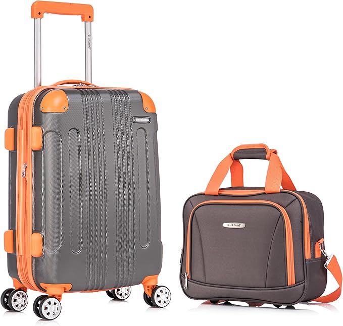 Rockland London Hardside Spinner Wheel Luggage Set, Charcoal, Carry-On 20-Inch and Tote 14-Inch (F1902-CHARCOAL)