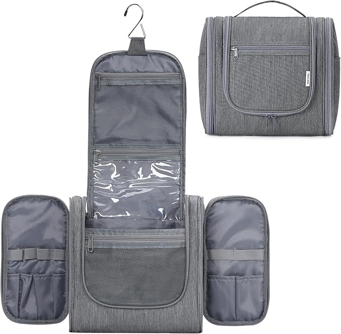 Narwey Hanging Toiletry Bag for Women Travel Makeup Bag Organizer Toiletries Bag Men for Cosmetics Essentials Accessories (Large, Grey)