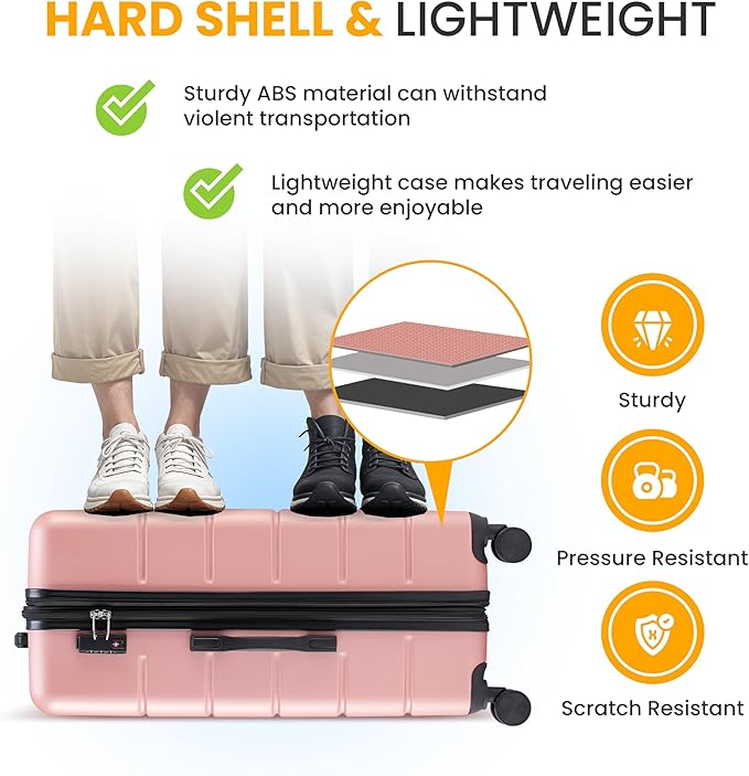 HealSmart Hardside Carry-On Luggage, Expandable Portable Hardshell Luggage with Spinner Wheels, Lightweight Suitcase TSA Lock, 24 Inch, Pink