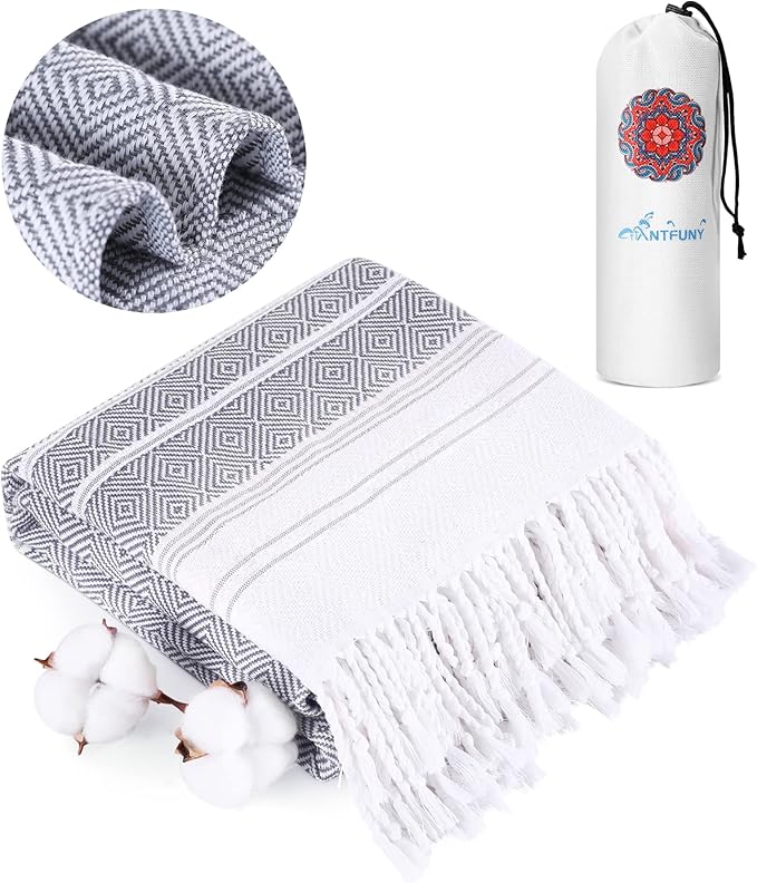 Antfuny Turkish Beach Towels Vacation Essentials Quick Dry Sand Free Oversized Bath Pool Swim Towel Extra Large XL Big Adult Travel Cruise Accessories Must Haves Clearance Stuff Necessities Gray