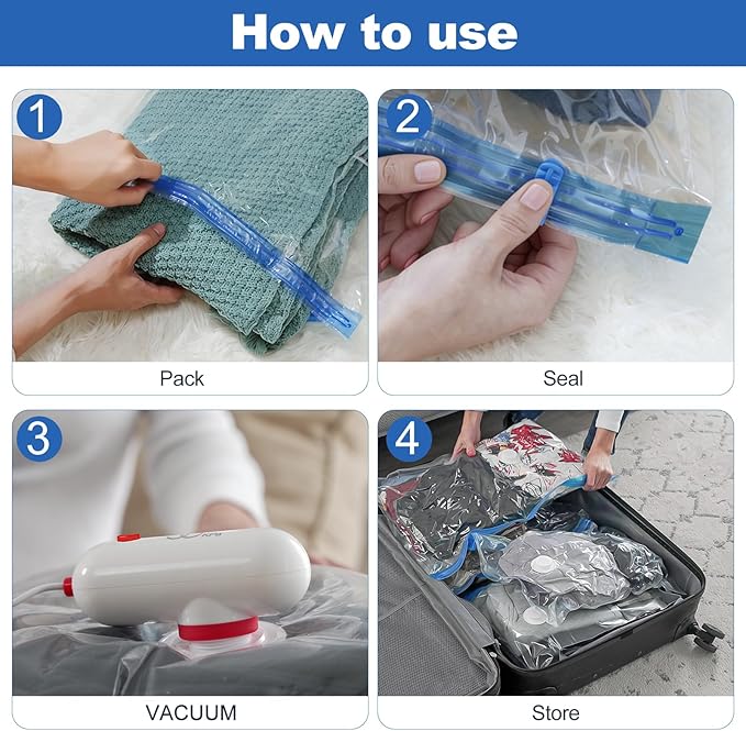 VMstr 9 Pack Travel Vacuum Storage Bags with USB Pump, Vacuum Packing Seal Bags for Luggage, Carry-on Size Space Saver for Clothes and Clothing Travel