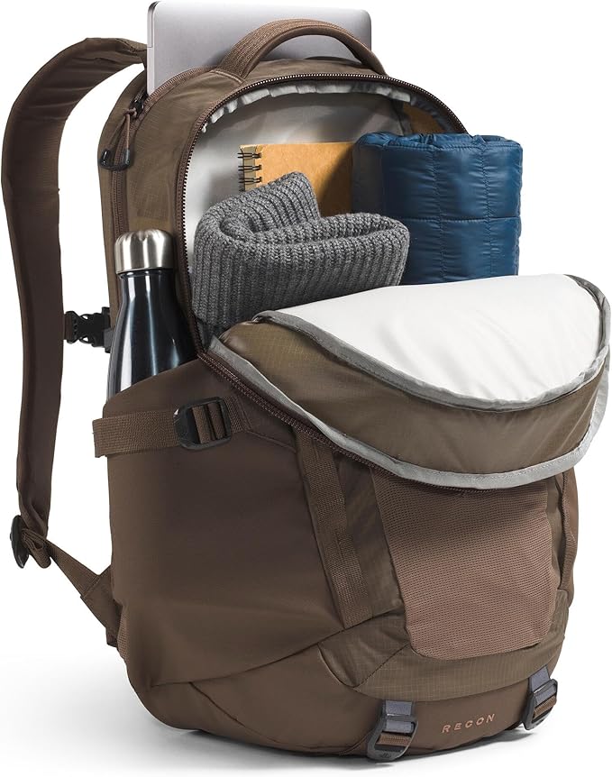 The North Face Recon Everyday Laptop Backpack - Daypack, Water Repellent, Laptop Sleeve, 2 Water Bottle Pockets, Smokey Brown/Latte, One Size