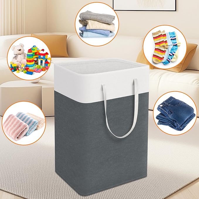 laundry basket 3-Pack, laundry hamper, Hamper with handles, collapsible laundry baskets, Waterproof dirty clothes hamper, Towel Storage for Home or Dorm, 88L-Grey
