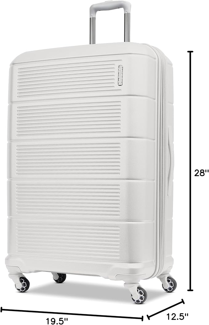 American Tourister Stratum 2.0 Expandable Hardside Luggage with Spinner Wheels, Checked-Large, White