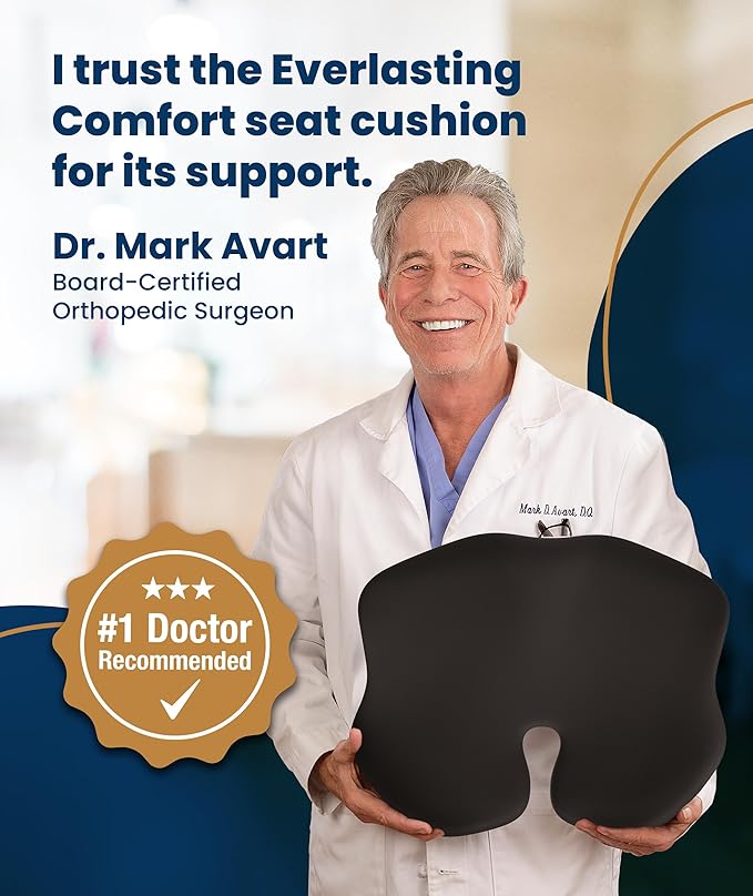 Everlasting Comfort Car Seat Cushion for Driving - Orthopedic Car Cushion for Office, Travel, Gaming Chair Memory Foam Driver Booster for Short People, Non-Slip, Washable Cover, Back & Sciatica Relief