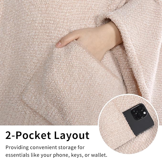 JOOJA Wearable Blanket Super Soft Feather Yarn Blanket Shawl with Pockets Fuzzy Throw Blanket TV Blanket for Adults Teens