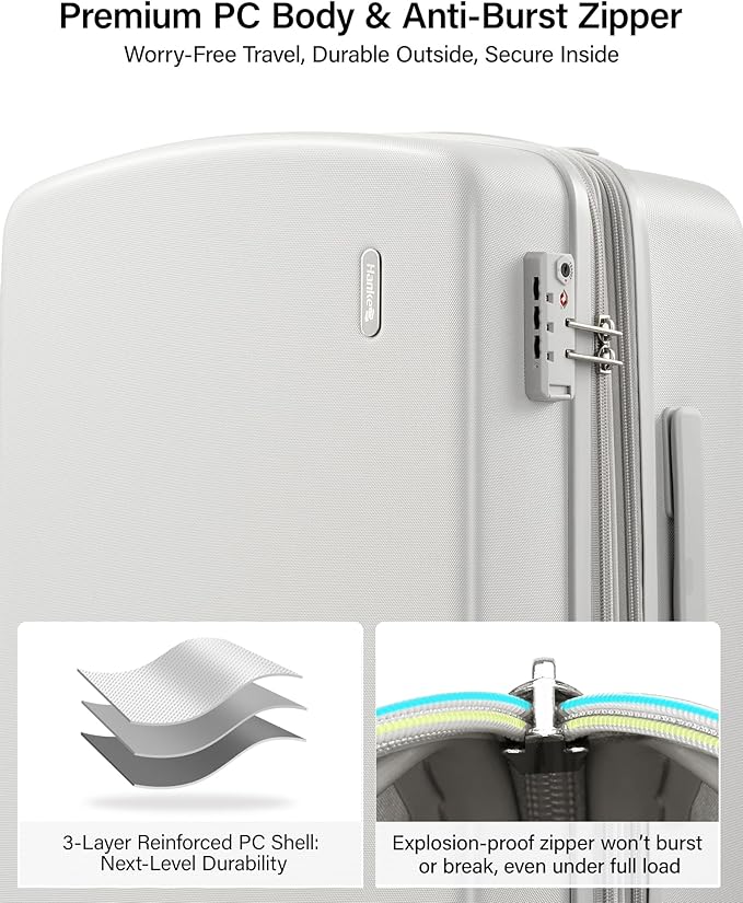 Hanke Expandable Hard Shell Luggage Sets 3 Pieces, 20/24 / 28 Inch Luggage Sets with Spinner Wheels, Durable PC Hardside Rolling Suitcase with TSA Lock for Travel (20/24/28 Inch, Smoke White)