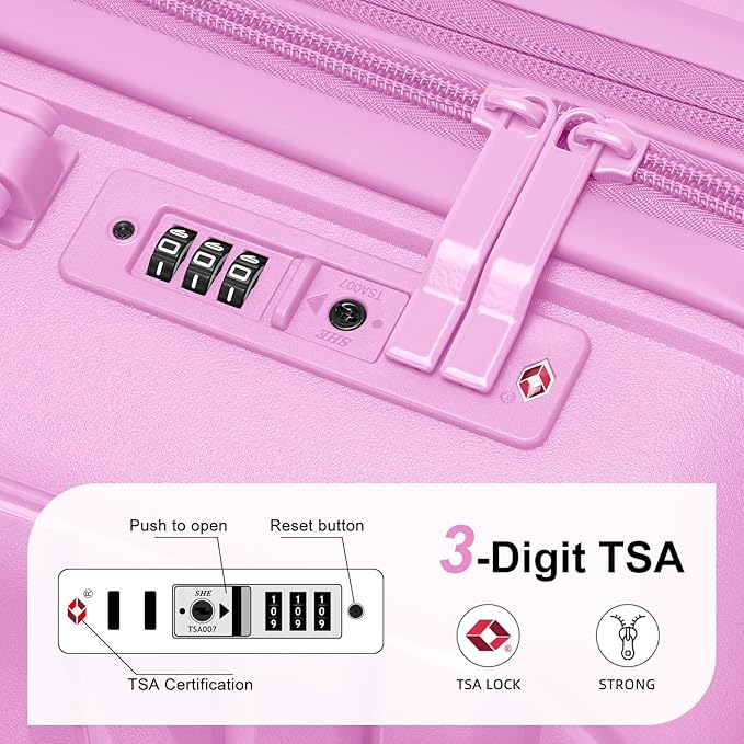 LARVENDER Luggage Sets 3 Piece, Expandable Hardside PP Carry On Luggage Suitcase with 360° Spinner Wheels TSA Lock Suitcase Set for Women Men, Neon Pink
