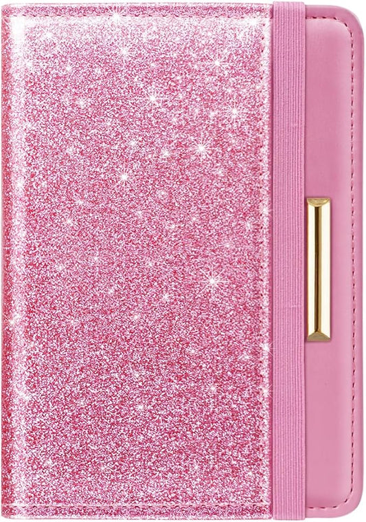 Passport Holder Cover,Traveling Passport Case Cute Passport Wallet for Women,Peach Glitter