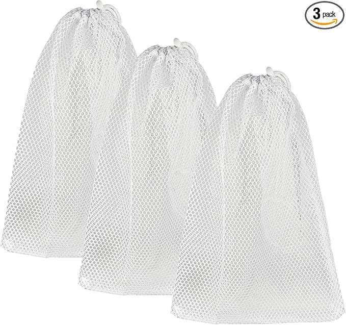 Mesh Laundry Bags with Drawstring - 12"x18" Clear Breathable Mesh Storage Bags for Clothes, Delicates & Travel Essentials - Small White Bags for Organizing Underwear, Socks, Baby Clothes