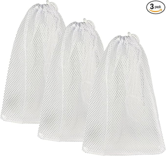 Mesh Laundry Bags with Drawstring - 12"x18" Clear Breathable Mesh Storage Bags for Clothes, Delicates & Travel Essentials - Small White Bags for Organizing Underwear, Socks, Baby Clothes