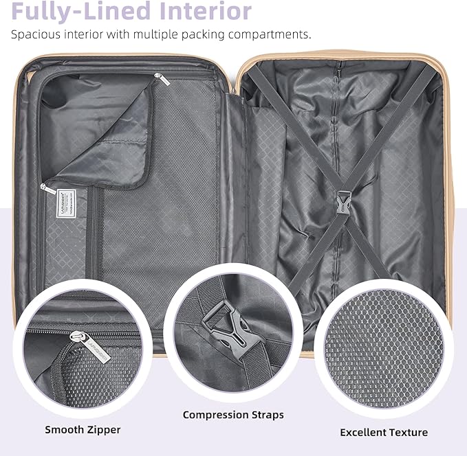 LARVENDER Carry On Luggage 22x14x9 Airline Approved with Spinner Wheels, Expandable 20 Inch Luggage with TSA Lock, Hard Shell Carry On Suitcases for Women Men, Lavender