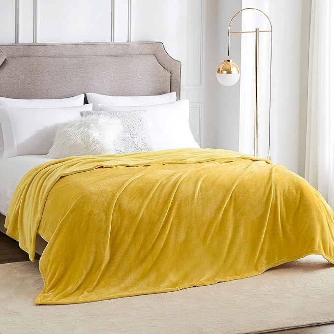 Hansleep Fleece Yellow Twin Blanket, Super Soft Flannel Fuzzy Plush Cozy Blanket for All Seasons, Yellow, Twin 60x80 Inches