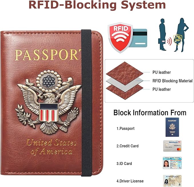 Premium Passport Holder for Travel, RFID Blocking Passport Cover Slim, Durable & Travel-Friendly, Passport Wallet Keep Your Documents Safe & Organized (Brown)