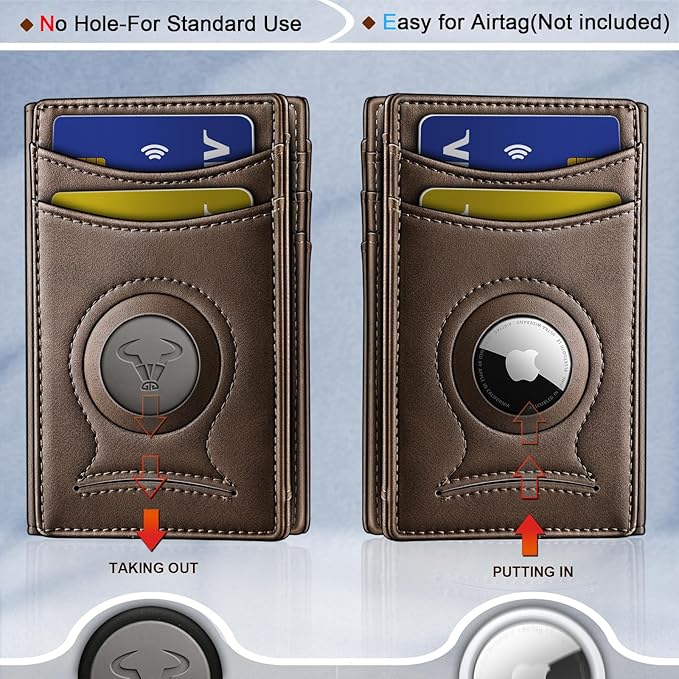 BULLIANT Men Airtag Wallet,Slim Wallet Money Clip Card Holder Magnetic Closure 12 Cards in Front Pocket RFID Blocking