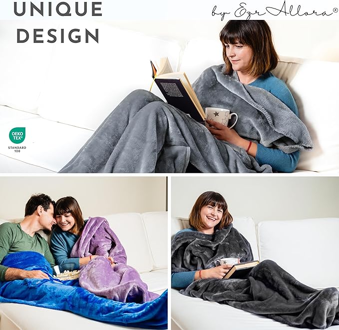 Fleece Lightweight Foot Pocket Blanket -Patent Pending- Gamer Gift for Men Who Have Everything - Gifts for Men Who Wants Nothing and Elderly Dads (Fleece, Silver Grey)