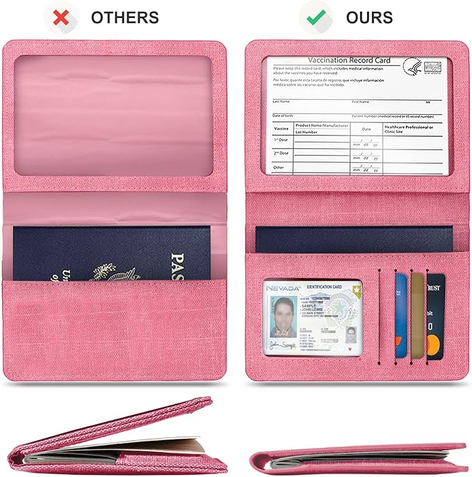 2 Pack Vaccine Card Holder,Passport And Vaccine Card Holder Combo-Baby Blue&Pink
