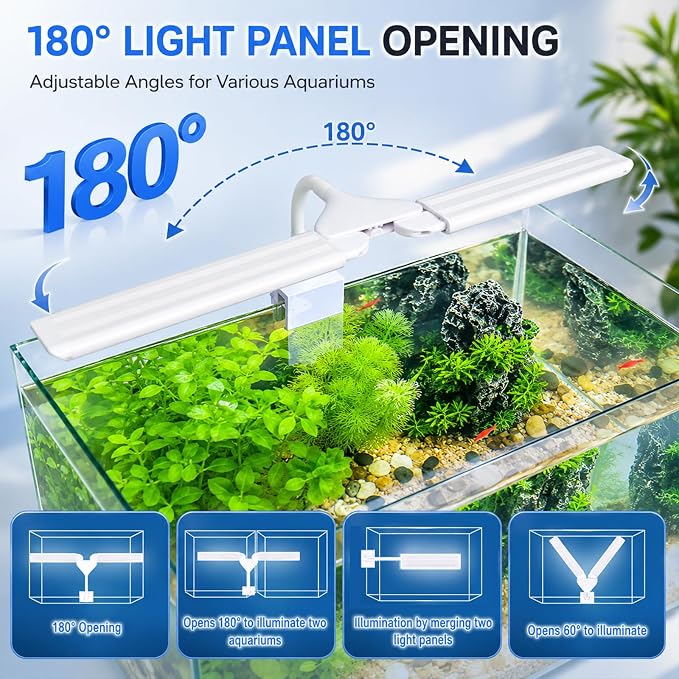 Aquarium Light Clip on Fish Tank Light Full Spectrum Plants Lights with Timer Auto On Off, 3 Colors Mode, 360° Adjustable 2 Light Bar, Aquarium Lamp Suitable for 8-14 Inch Fish Tank