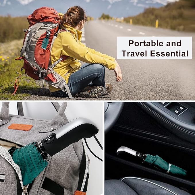 TradMall Travel Umbrella Windproof with 56 Inches Large Canopy 10 Reinforced Fiberglass Ribs Ergonomic Handle Auto Open & Close, Dark Green