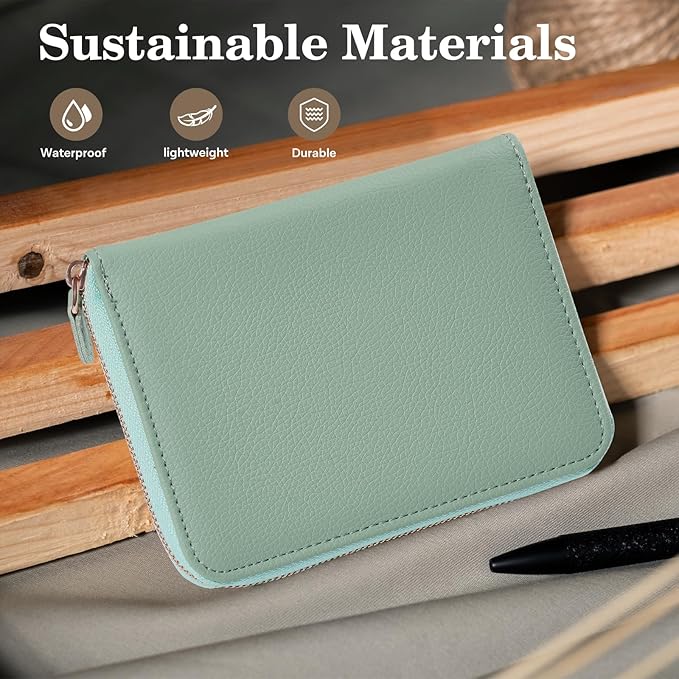 CoBak Passport Holder Cover with Safe Zipper Closure, Premium Passport Wallet for Travel, RFID Blocking Card Case, Waterproof Travel Accessories for Women, Agave Green