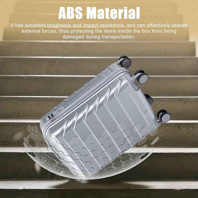 20 Inch ABS Hard Shell Travel Checked Luggage With Combination Lock, Sliver