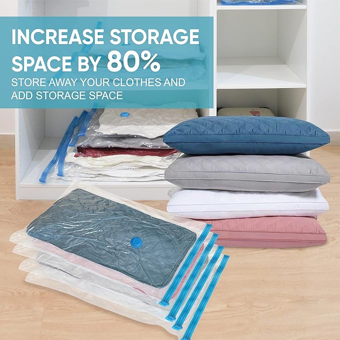 Vacuum Storage Bags, Vacuum Seal Space Saver Bags for Clothing, Travel Lugggage, Carry-on, Blankets, Pillow, Comforters, Bedding, 10 Jumbo