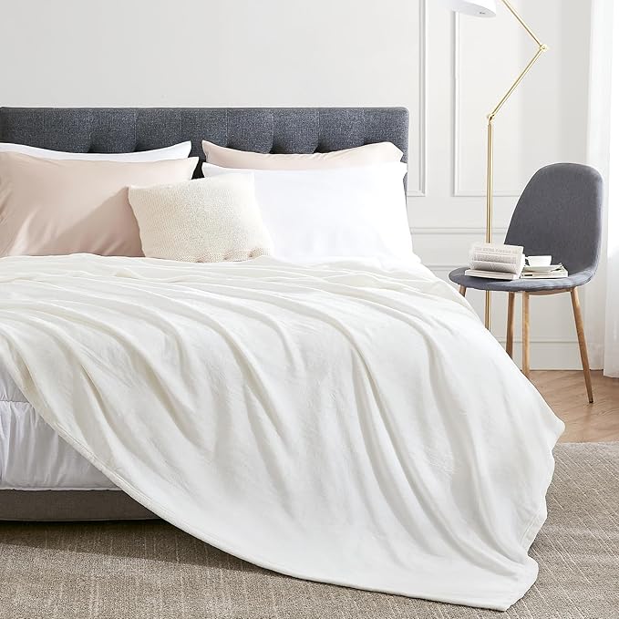 Hansleep Fleece White Blanket King for Bed, Super Soft Flannel Fuzzy King Plush Cozy Blanket for All Seasons, White, King 90x108 Inches
