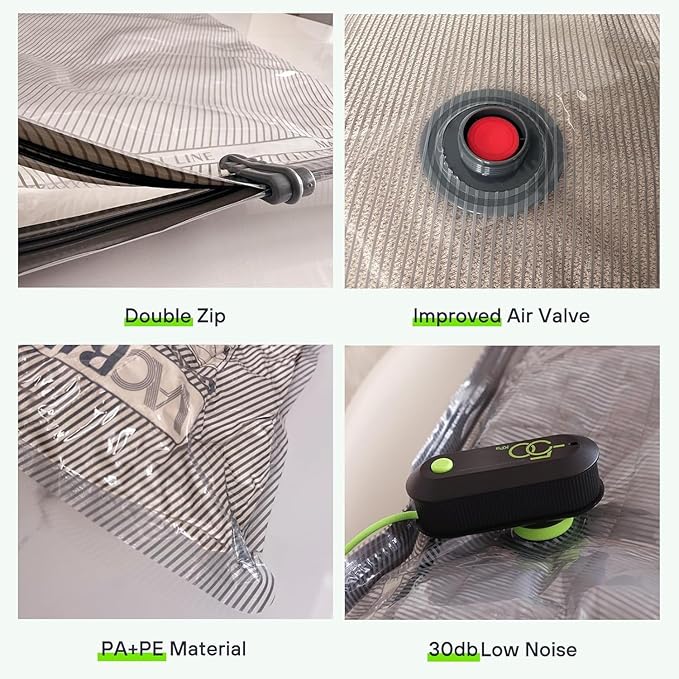 Vacuum Bags for Travel with USB Pump, 18 Pack Compression Travel Vacuum Bags for Luggage and Suitcase, Carry-on Size Space Saver Bags for Clothes and Clothing