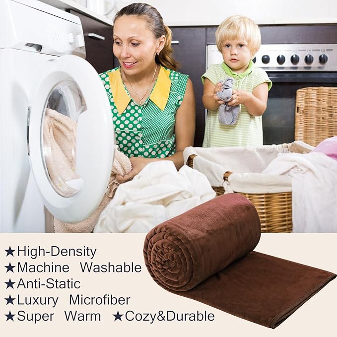HOZY Soft Blanket King Size Fleece Warm Fuzzy Throw Blankets for The Bed Sofa Lightweight 350GSM Chocolate 90"*108"