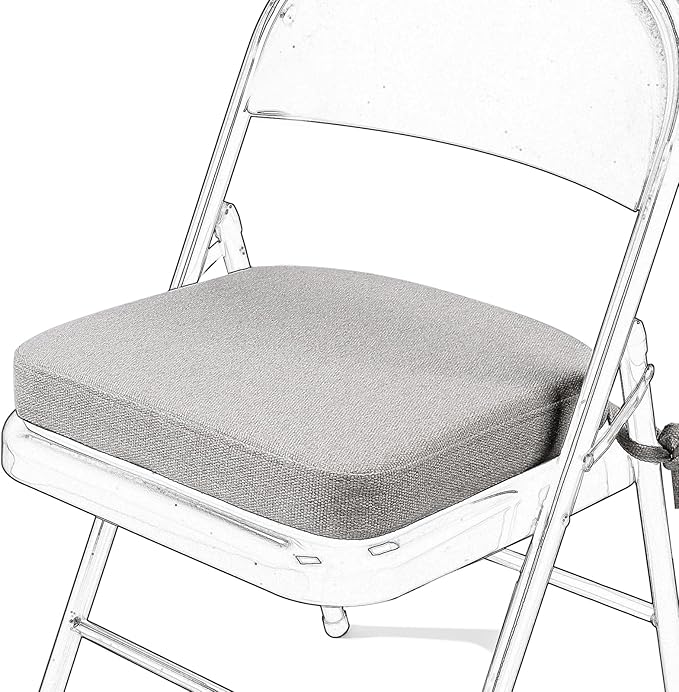 SINOSSO Memory Foam Chair Cushion for Folding Chair 1 Pcs, Thickened 2" Square Kitchen Chair Pad with Ties, Indoor Non-Slip Dining Chair Seat Cushion (1 Pcs, Light Gray)