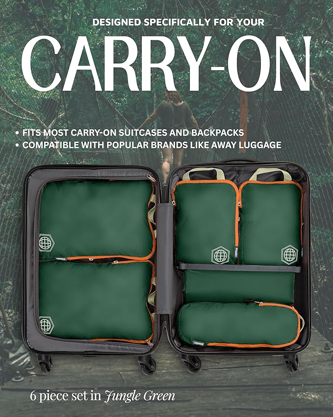 Compression Packing Cubes 6 Piece Set for Carryon Suitcases- Lightweight, Durable Clothes Organizer (Green and Orange)