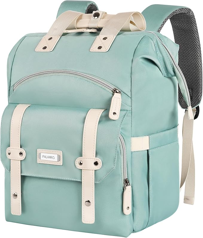 FALANKO Laptop Backpack for Women, Doctor Teacher Nurse Work Bookbag for 17.3 Inch Laptop, Large Travel Wide Open College Shoulder Purse Bag With RFID Anti Theft Green