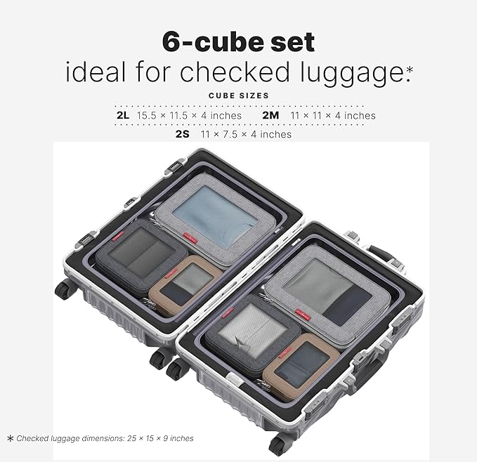 LeanTravel Premium Compression Packing Cubes for Travel - Suitcase Organizer Bags with Double Zipper & Breathable Mesh Panel - Space Saving Carry On Luggage Essentials (6-Pack, Grey, Black, Brown)