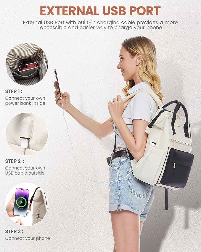 LOVEVOOK Laptop Backpack for Women 15.6 Inch, Travel Backpack with USB Charging Port Large Capacity Laptop Bag, Waterproof Bag for Business College Airline Approved Work Backpack(Black White)