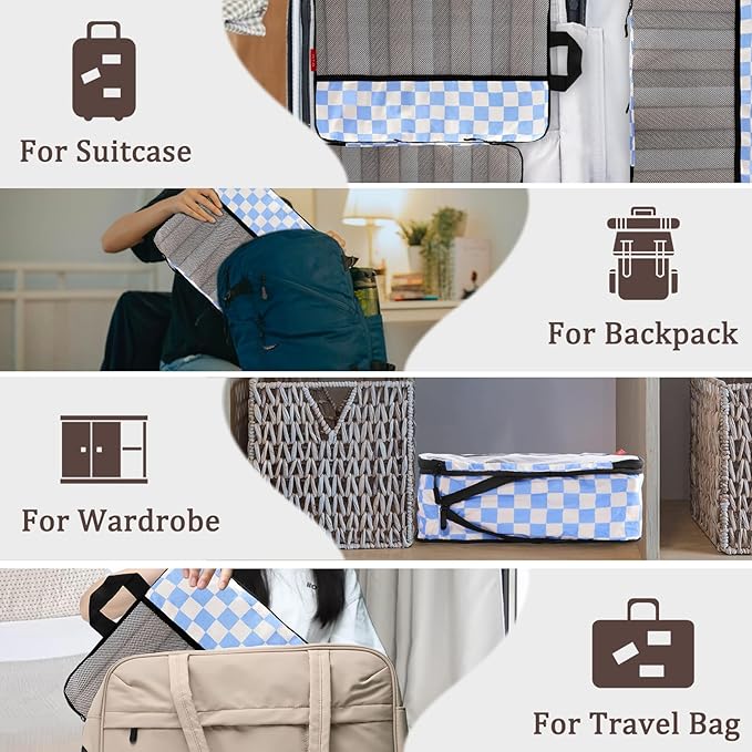 U+U 4 Set Compression Packing Cubes - Ultralight Travel Organizers, Space-Saving Suitcase Organizer, Expandable Packing Cubes for Travel, Business Trip and Family Vacation (Blue Checkered)