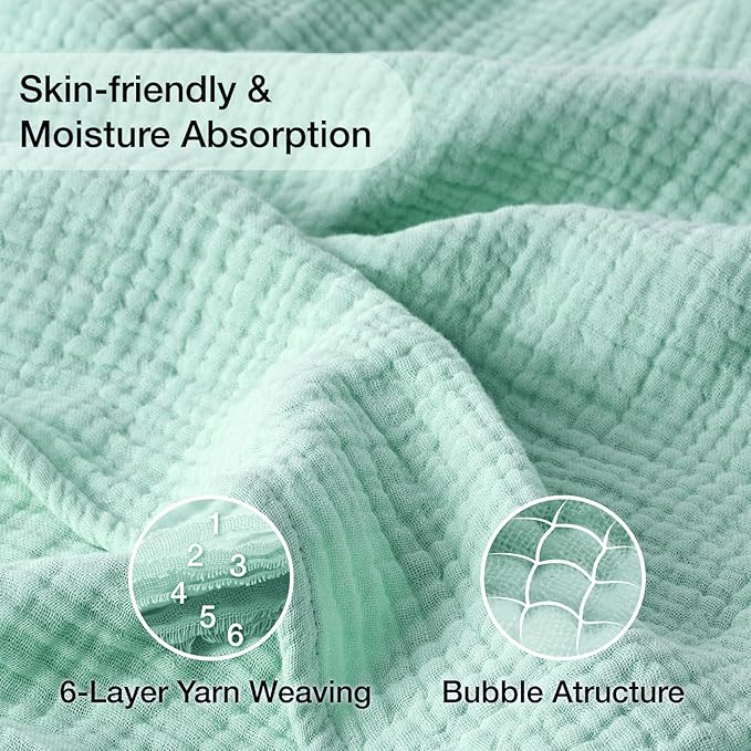 100% Cotton Muslin Blanket Twin 66" x 90", Breathable and Lightweight Cotton Twin Blankets for Couch, Soft Cooling Summer Gauze Blanket for Adults All Season, Mint