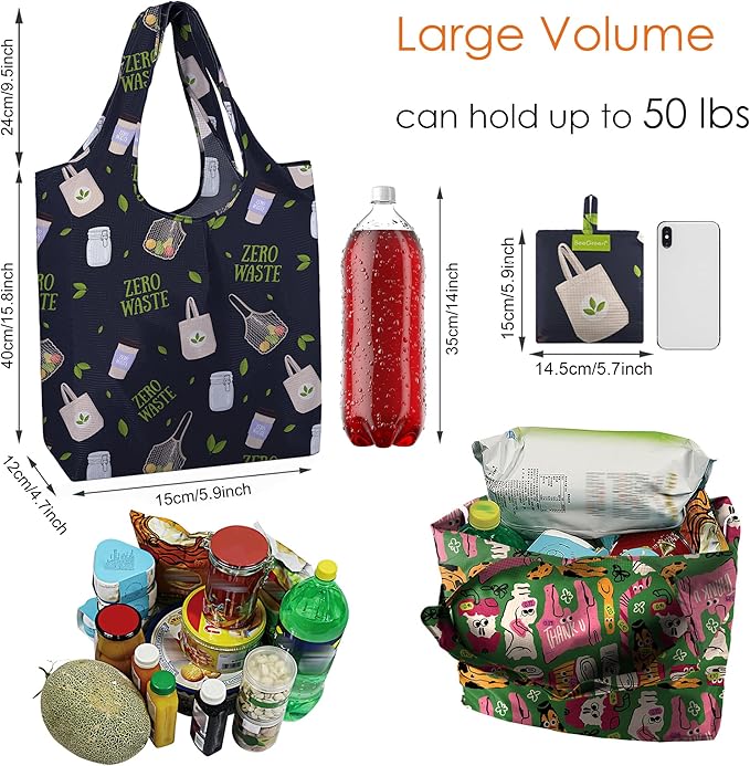 BeeGreen Zero WasteReusable Grocery Bags Tote Bags Bulk Gift for Women Large Shopping Basket Gift Bag Bulk Foldable Organizer with Handles Cloth Heavy Duty Washable Packable Collapsible