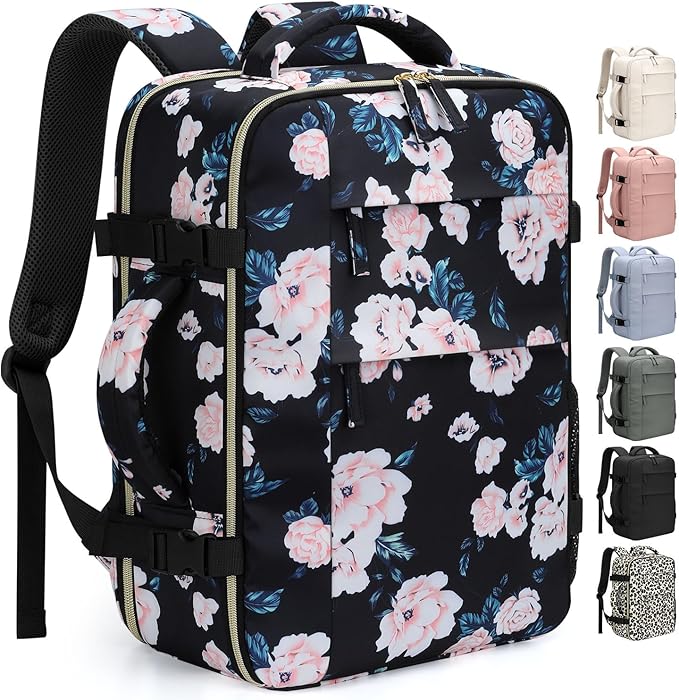Pritent Travel Backpack for Women Man, Waterproof Personal Item Travel Bag Airline Approved Laptop Backpack Bookbag Weekender bags for Business,Travel, Work Fits 15.6 inch Laptop(Medium,Flower)