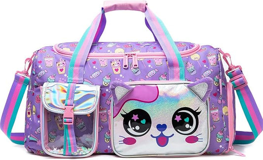 Kids Duffle Bag Girls Travel Bag for Kids Overnight Bag for Girls Dance Bag for Girls Weekender Bag Gym Bag with Shoe Compartment