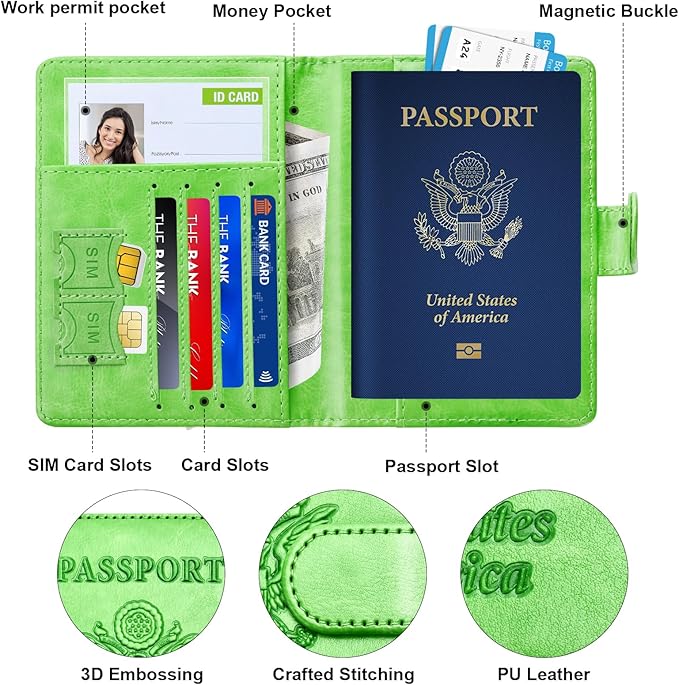 Herain Passport Holder for Travel Cruise Essentials, 2 Pcs Passport Cover Wallet Case Travel Gifts Women Men Family, RFID Passports Book Card Holders Travels Accessories Must Haves