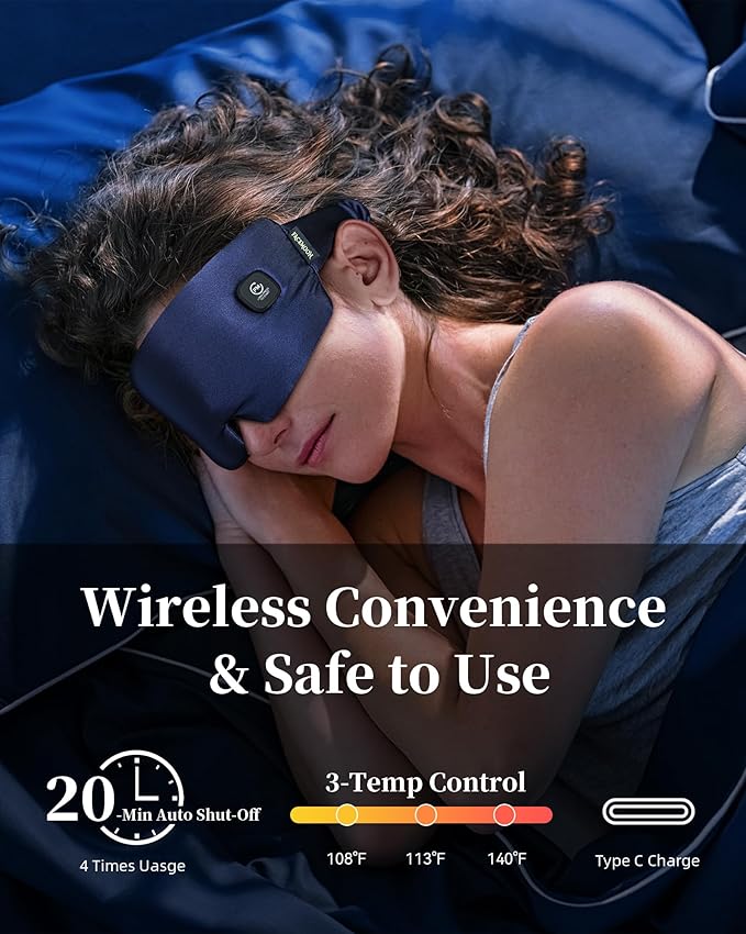 Heated Eye Mask for Dry Eyes - Silk Cordless Warm Eye Compress Moist Heat, FSA Eligible, Eye Heating Pad for Stye Treatment, Tired Eyes, Sleep, Travel, Washable, Rechargeable, Blue