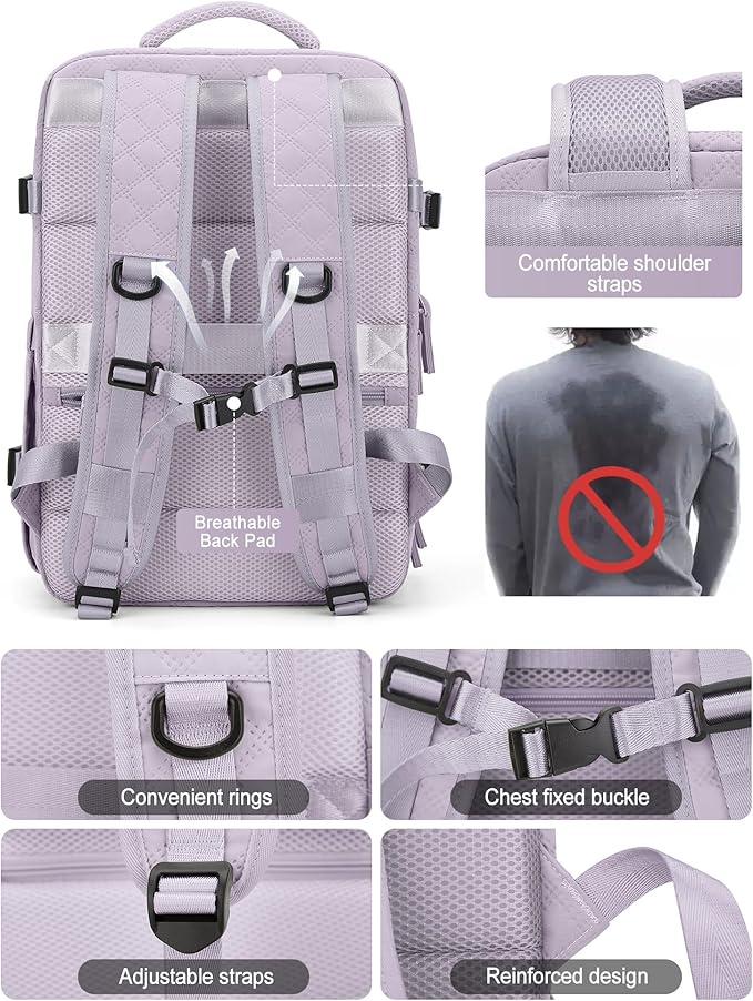 VGCUB Large Travel Backpack for Women Men, Carry on Backpack Airline Approved Gym Backpack Waterproof Business Laptop Daypack,Purple