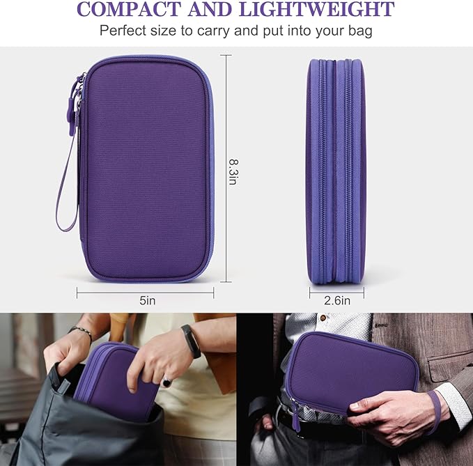 FYY Electronic Organizer, Travel Cable Organizer Bag Pouch Electronic Accessories Carry Case Portable Waterproof Double Layers Storage Bag for Cable, Charger, Phone, Earphone, Medium Size, Purple